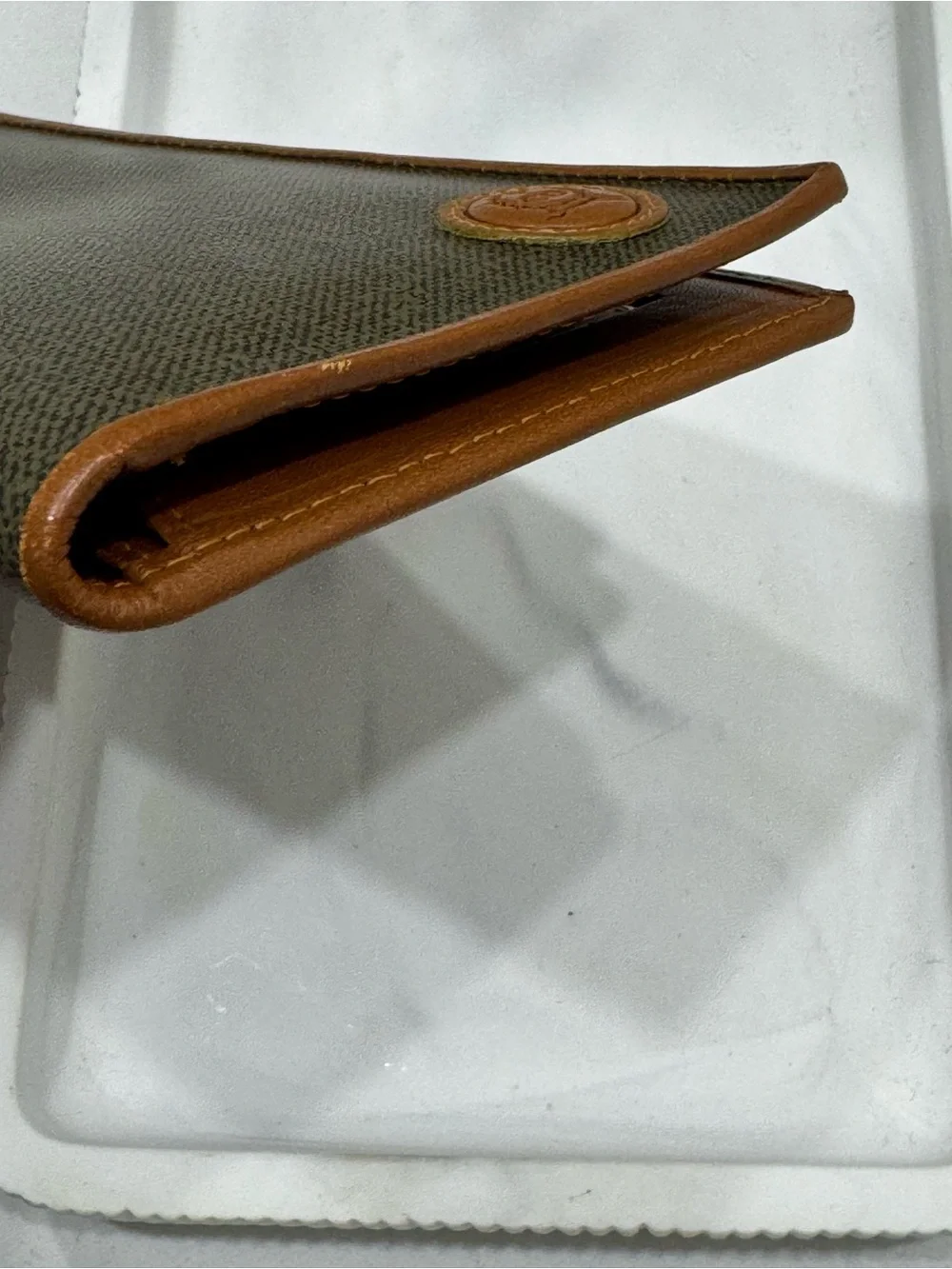 Dior Olive Green Long Card Holder with Brown Trim